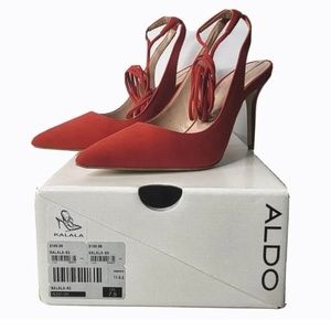 Aldo Kalala Womens Size 7.5 Pointed Toe Ankle Strap High Heels Pump Shoes Red
